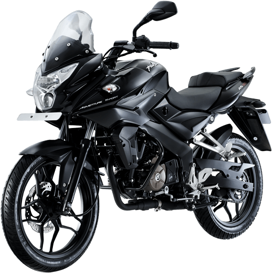 Black Bajaj Pulsar Motorcycle Profile View PNG Image