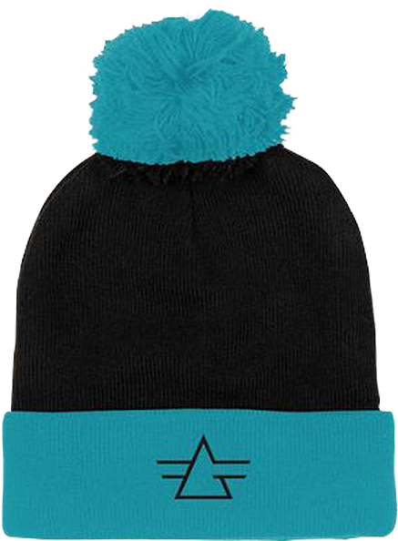 Black Beaniewith Teal Pomand Logo PNG Image