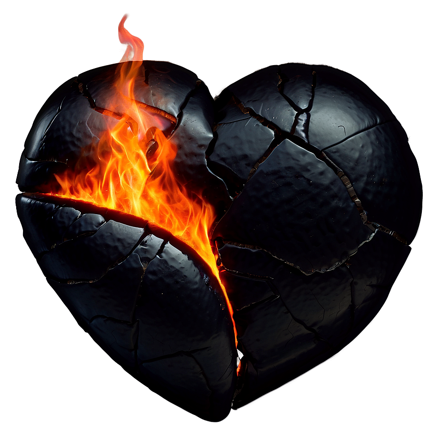 Black Broken Heart In Fire Png 45 PNG Image