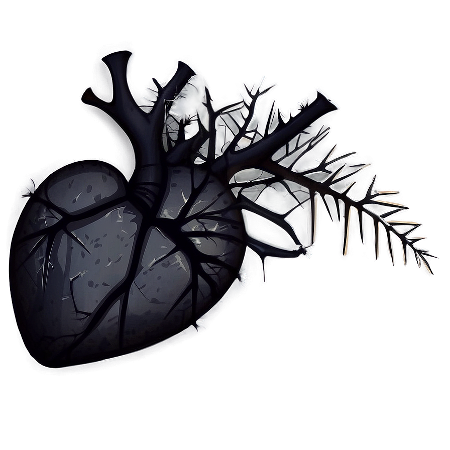 Black Broken Heart With Thorns Png 06252024 PNG Image