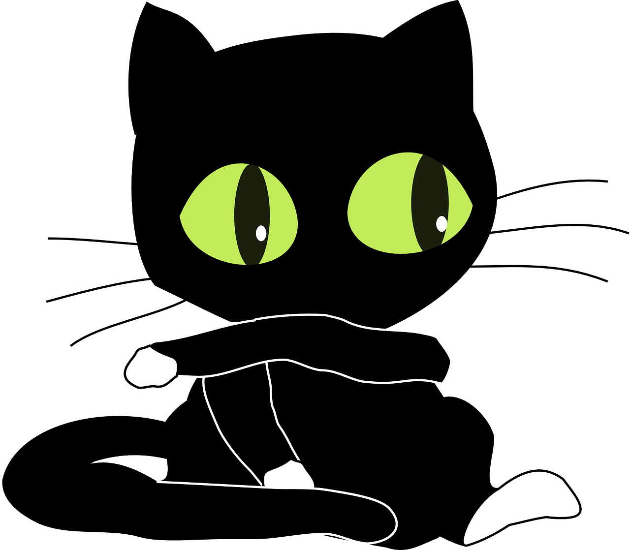 Black Cartoon Cat Green Eyes PNG Image