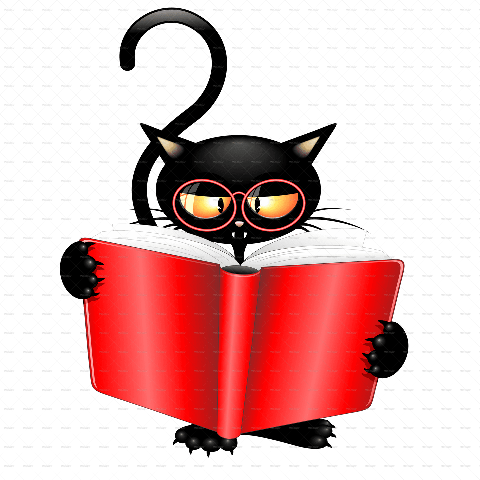 Black Cat Reading Book PNG Image