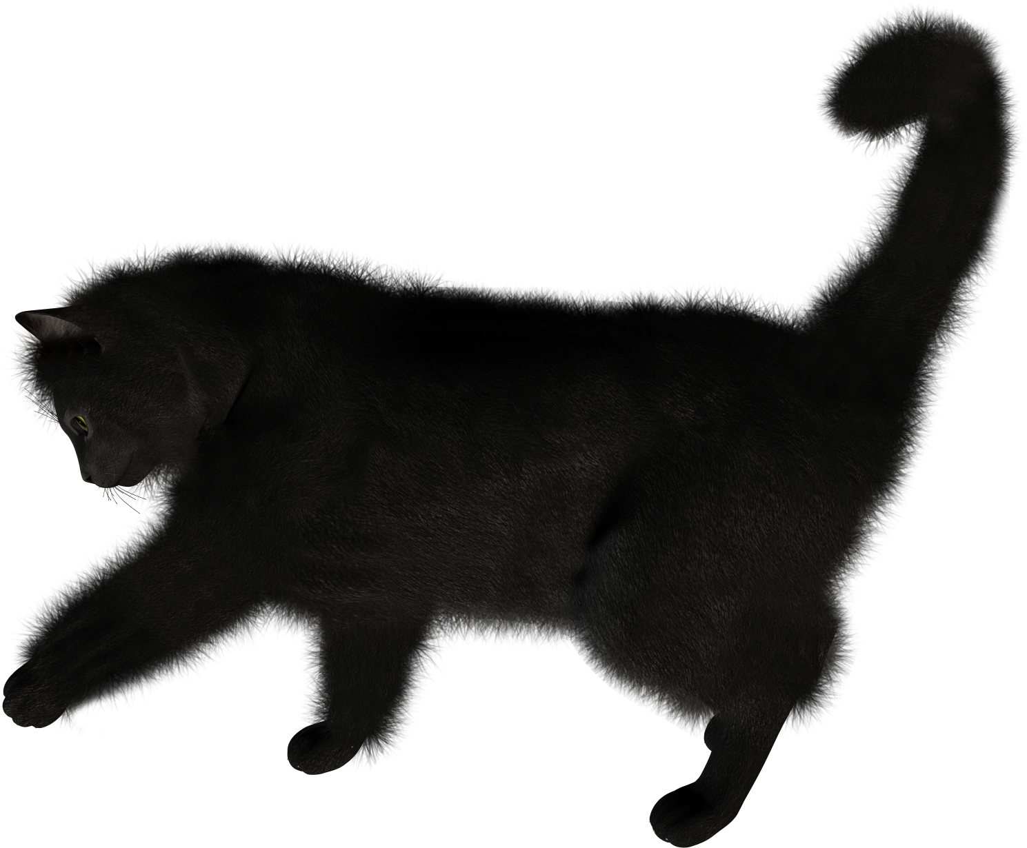 Black Cat Stretching Silhouette PNG Image