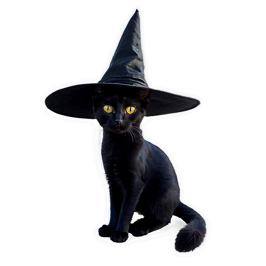 Black Cat With Witch Hat Png Iyk65 PNG Image