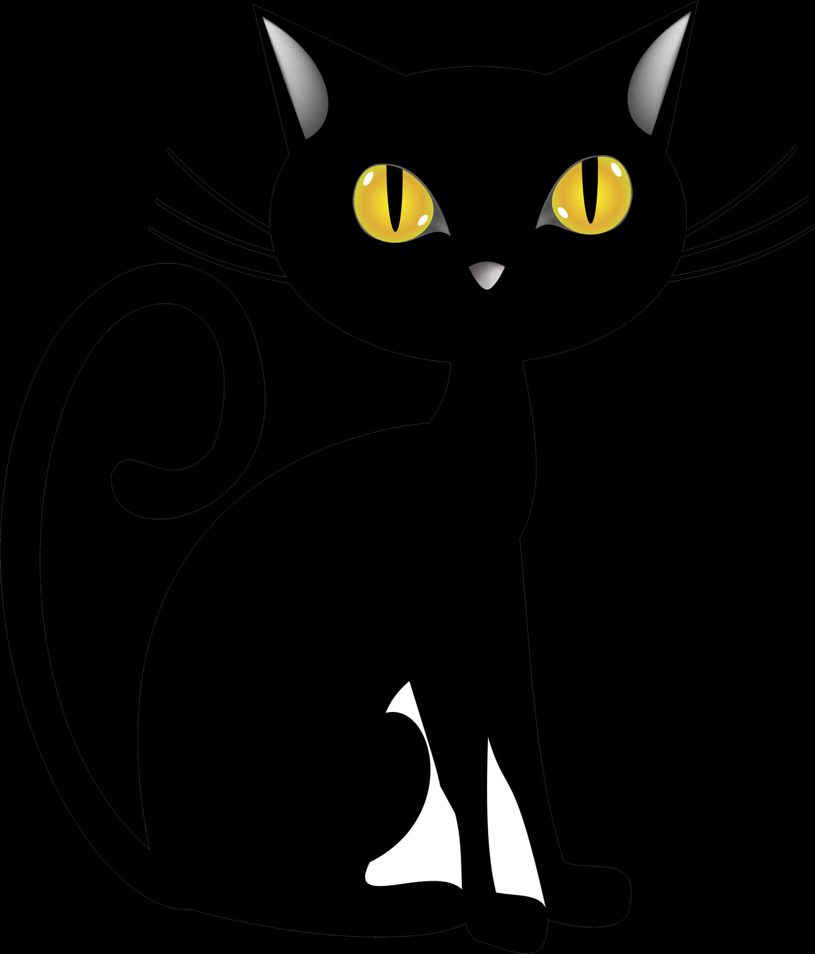 Black Cat Yellow Eyes Illustration PNG Image