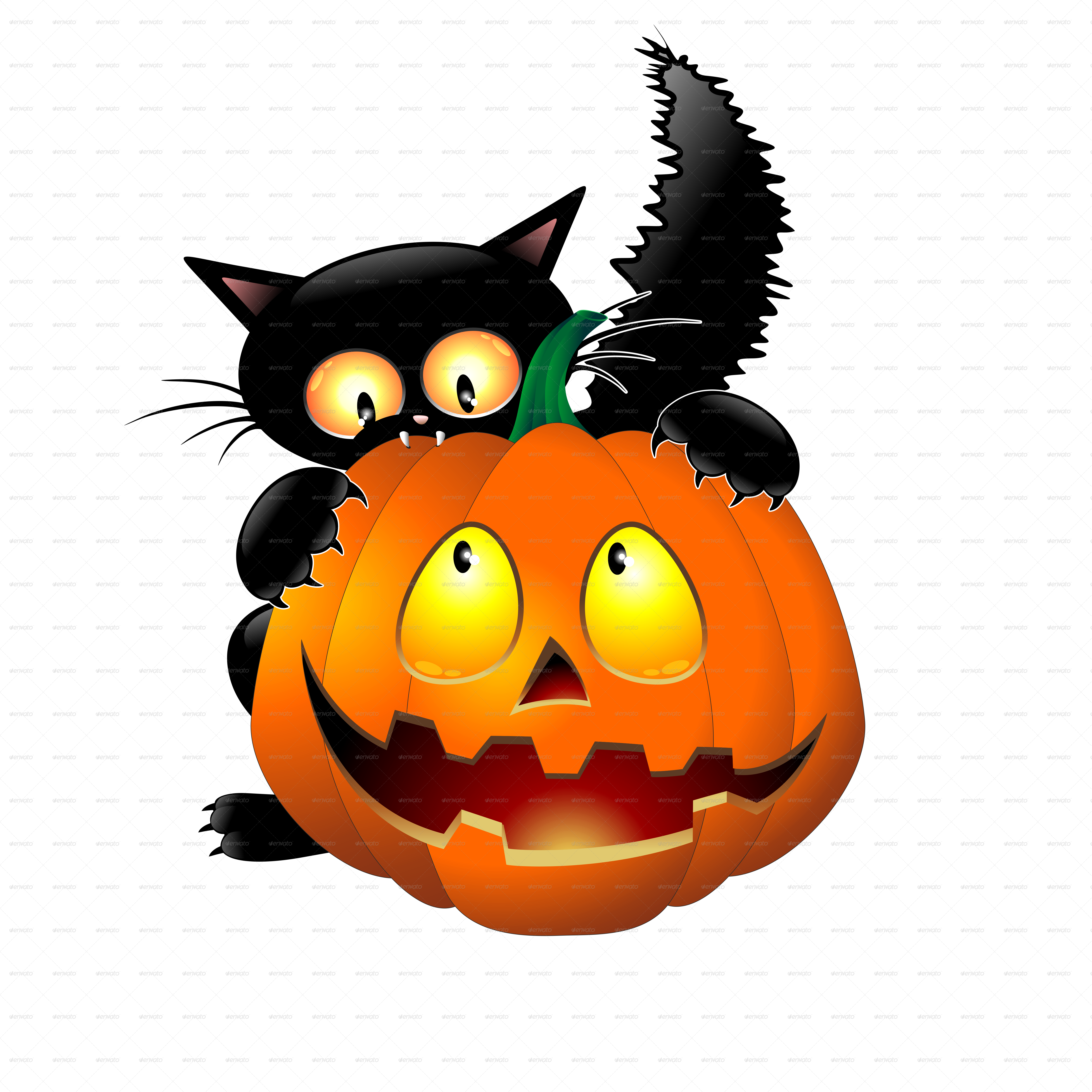 Black Catand Jack O Lantern Halloween PNG Image