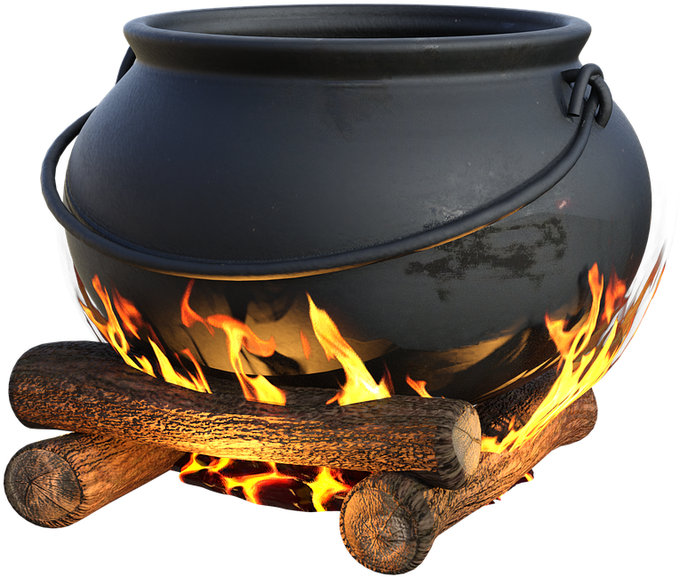 Black Cauldronon Fire Logs PNG Image