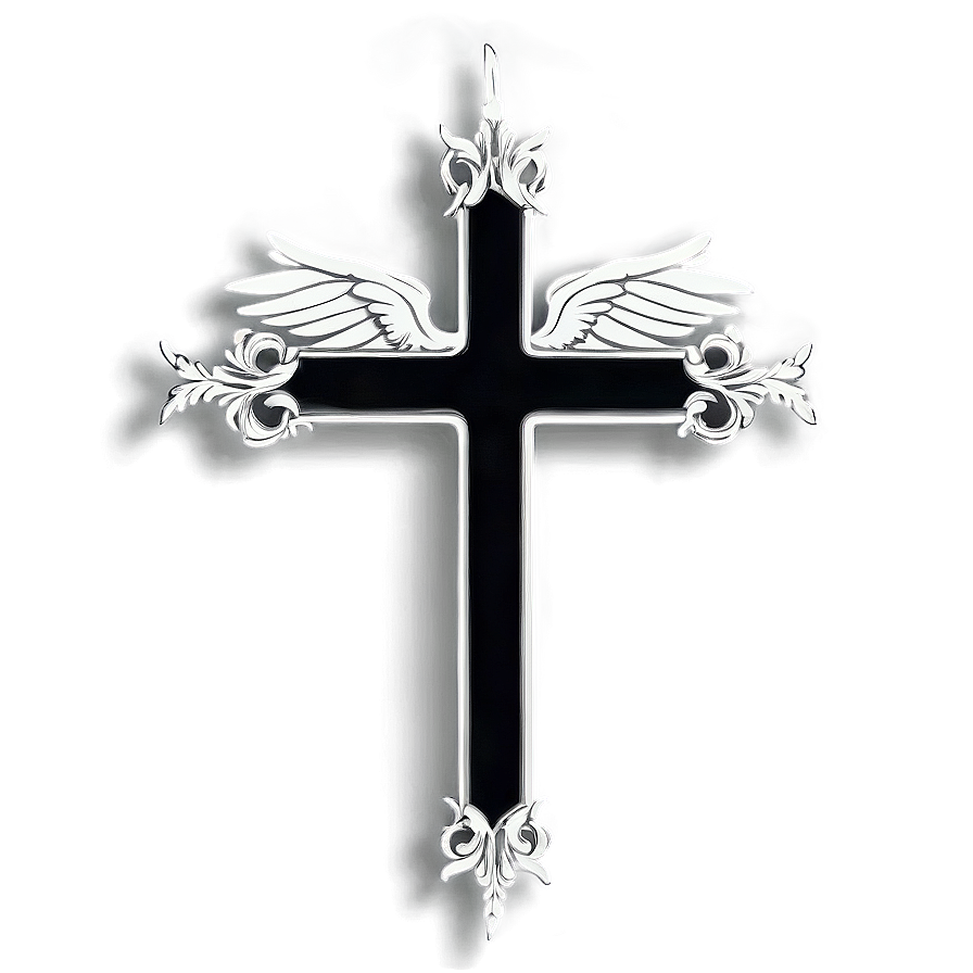 Black Cross With Angel Wings Png 05242024 PNG Image