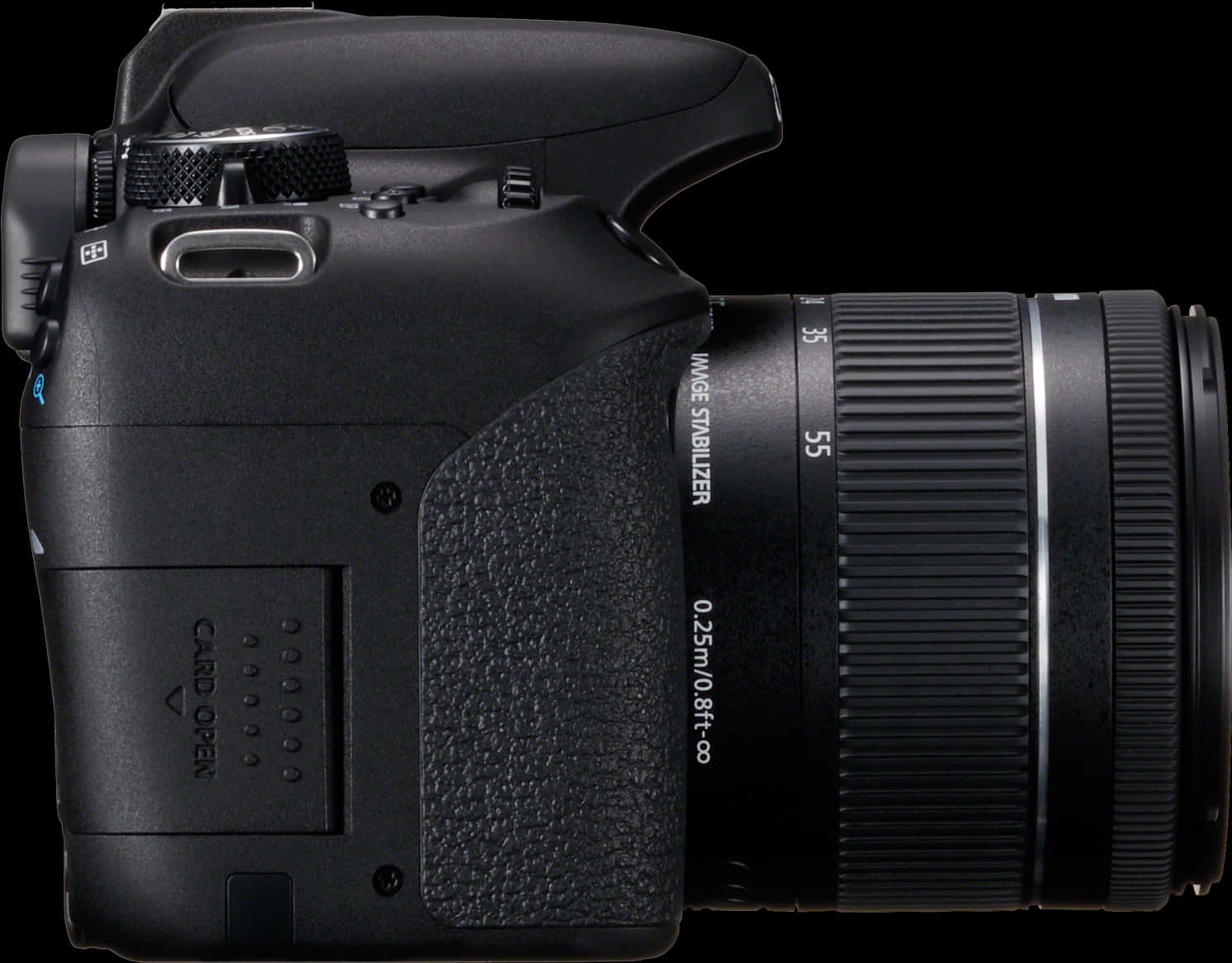 Black D S L R Camera Profile View PNG Image