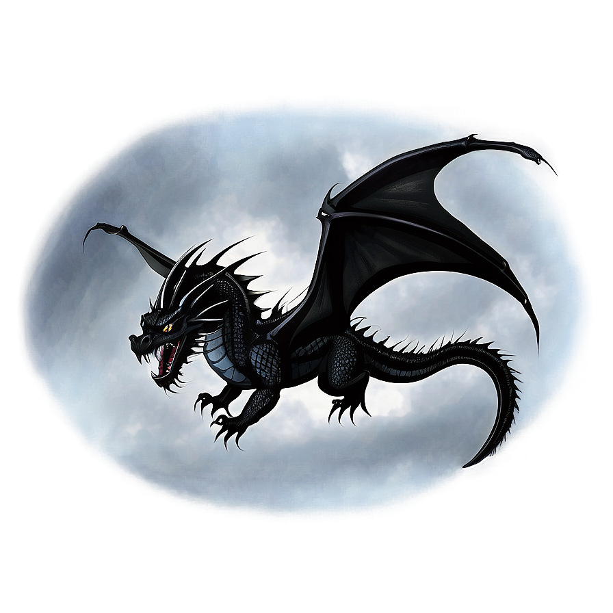 Black Dragon In Stormy Sky Png Mti PNG Image