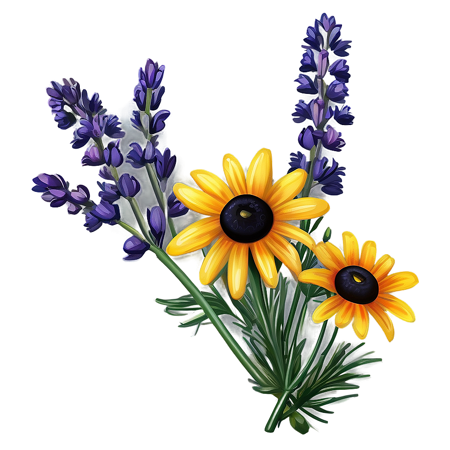 Black Eyed Susan And Lavender Bouquet Png Hev PNG Image