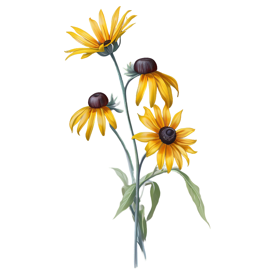 Black Eyed Susan Botanical Drawing Png Anm PNG Image