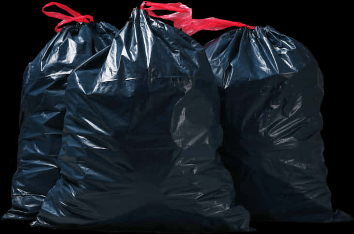 Black Garbage Bagswith Red Ties PNG Image