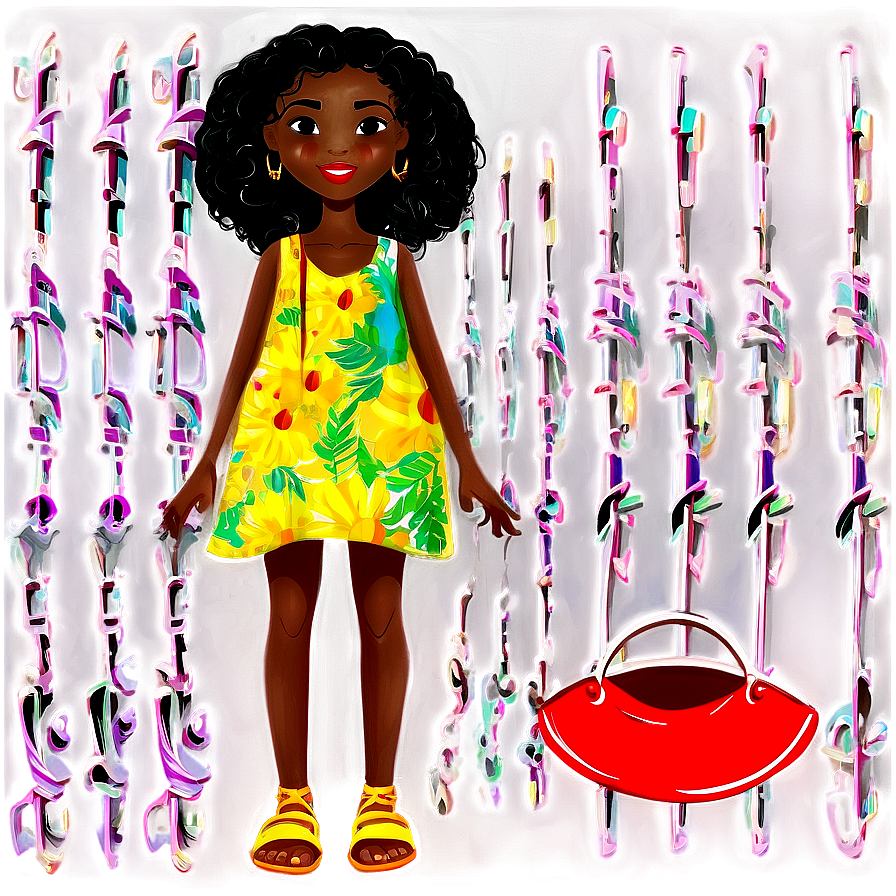 Black Girl Cartoon In Summer Dress Png Ghd PNG Image