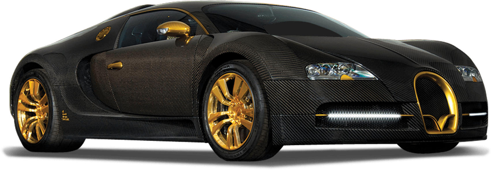 Black Gold Bugatti Veyron Side View PNG Image