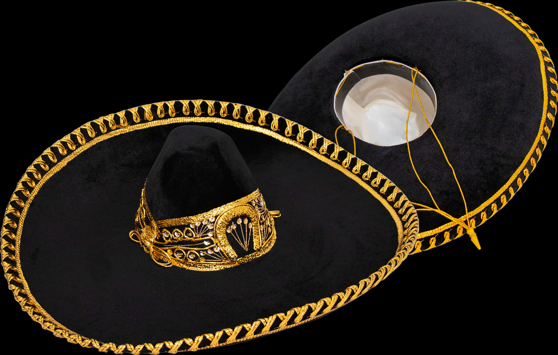 Black Gold Embroidered Sombrero PNG Image