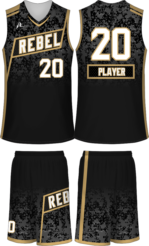 Black Gold Rebel Basketball Uniform PNG Image