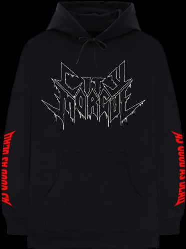 Black Hoodiewith Gothic Print PNG Image