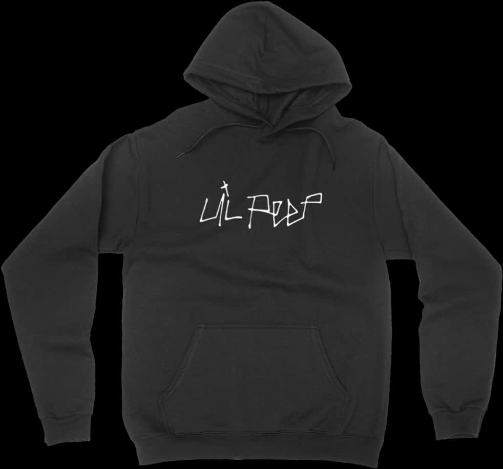 Black Hoodiewith White Graphic Design PNG Image