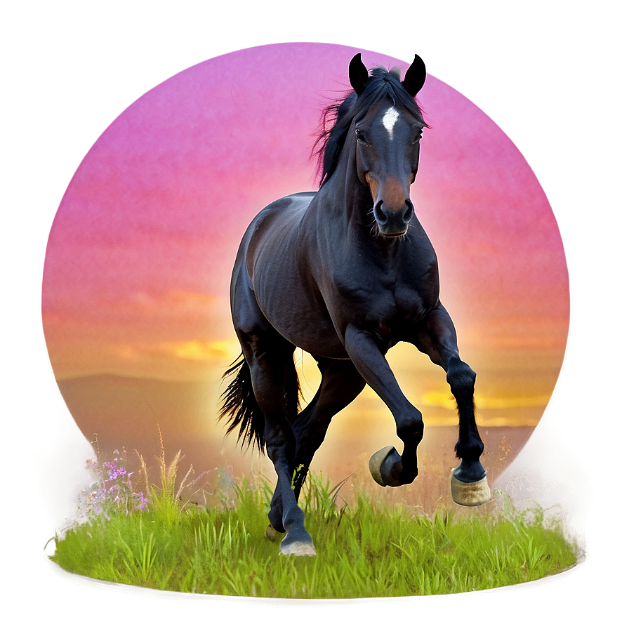 Black Horse With Pink Sunset Png Bus28 PNG Image