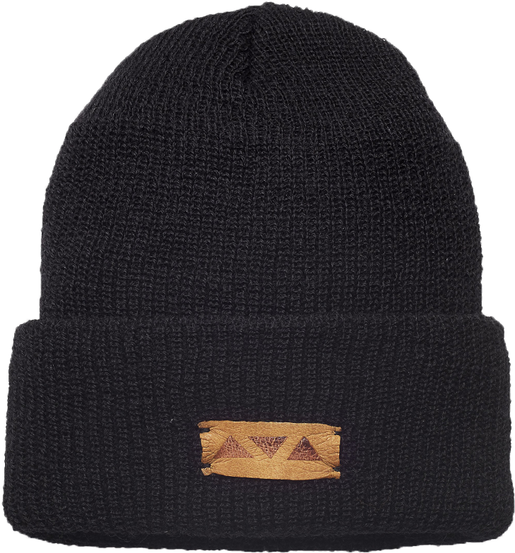 Black Knit Beanie With Logo Patch PNG Image