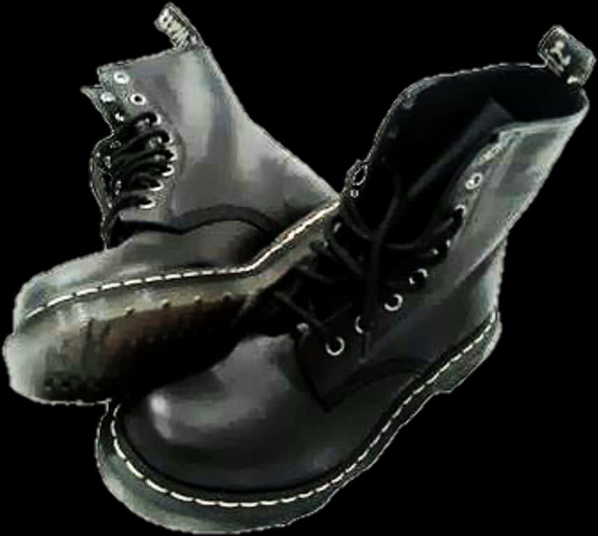 Black Leather Boots Floating Angle View PNG Image