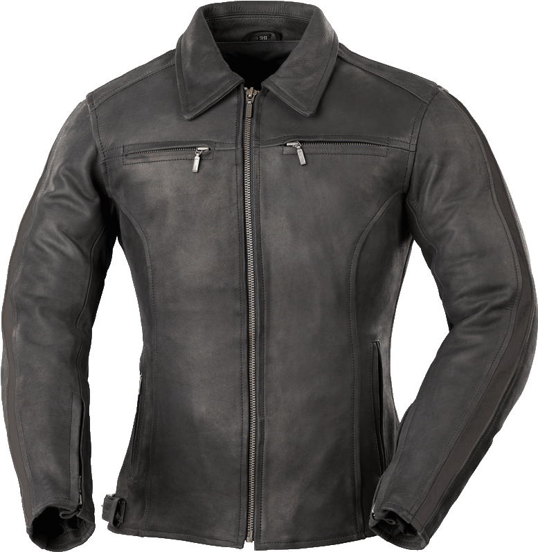 Black Leather Jacket Front View PNG Image