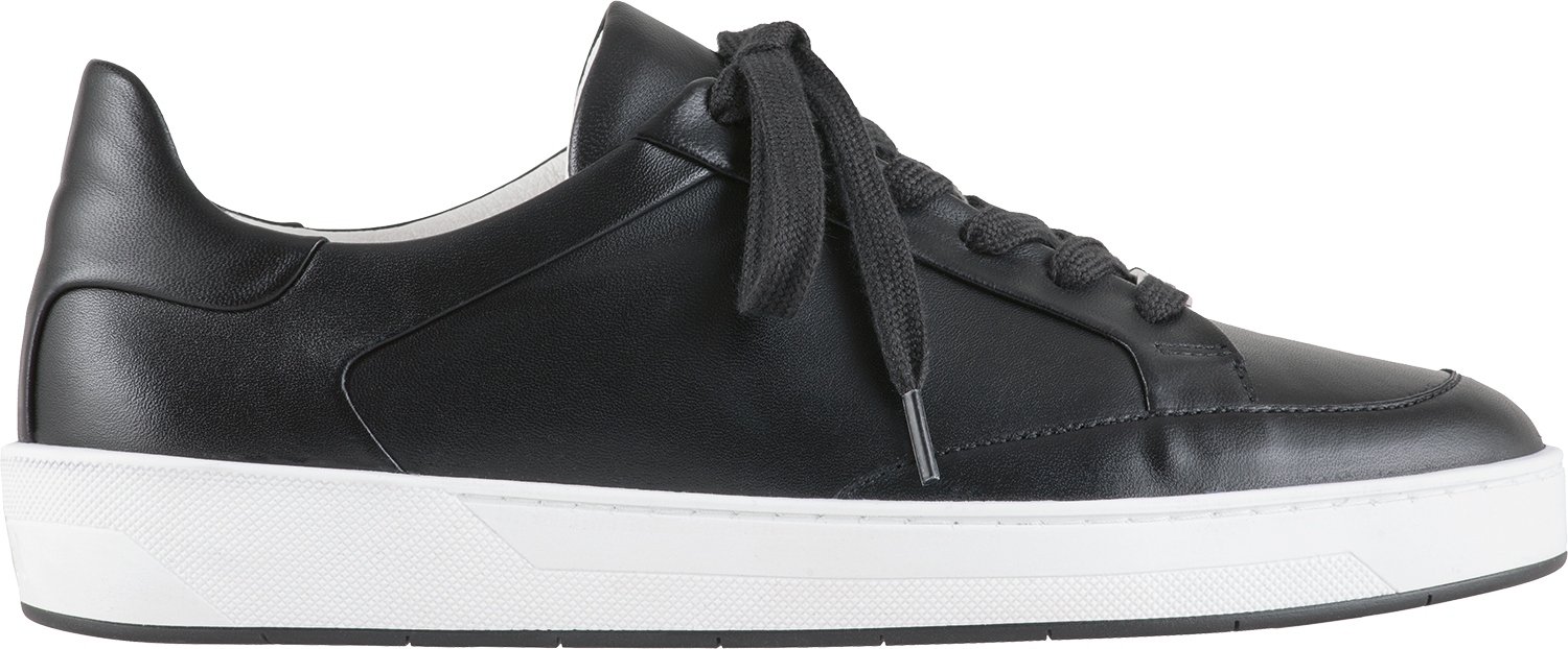 Black Leather Sneaker White Sole PNG Image