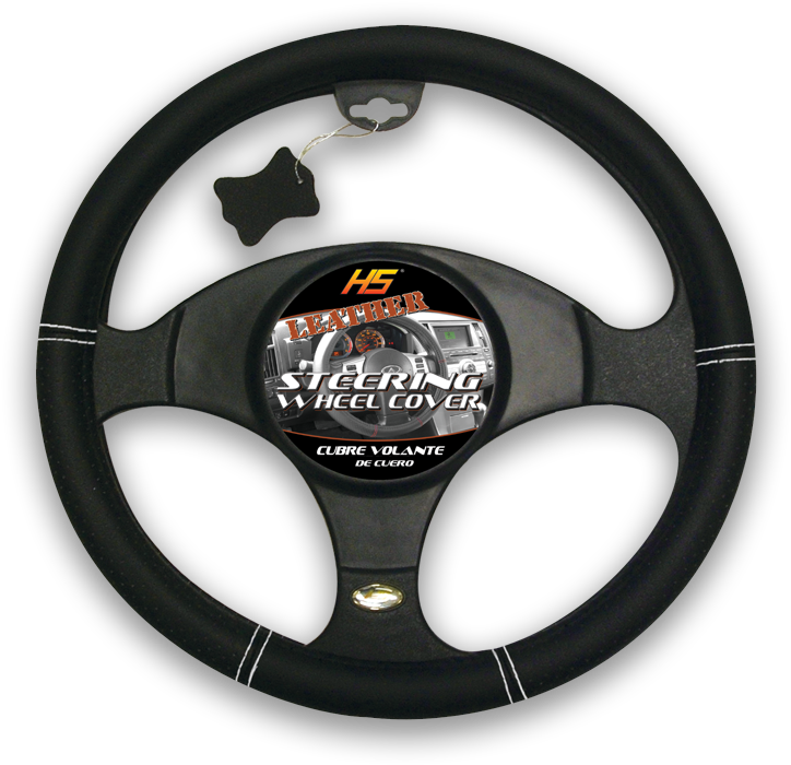 Black Leather Steering Wheel Cover PNG Image