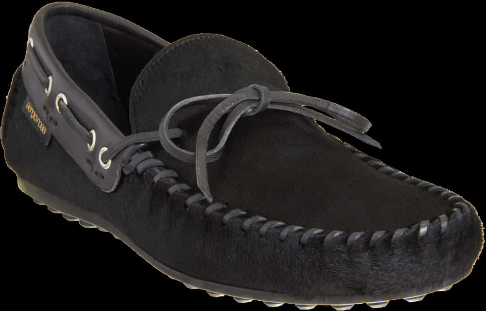 Black Moccasin Shoe Side View PNG Image