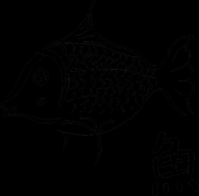 Black Outline Fish Illustration PNG Image