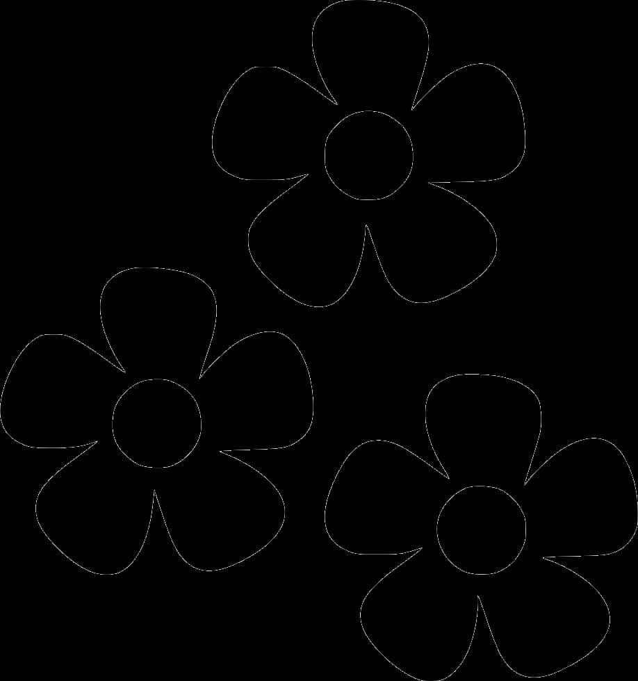 Black Outline Flowers Illustration PNG Image