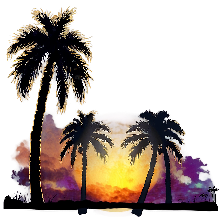 Black Palm Tree Silhouette Against Sunset Png Osh PNG Image