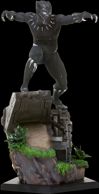 Black Panther Statue Pose PNG Image