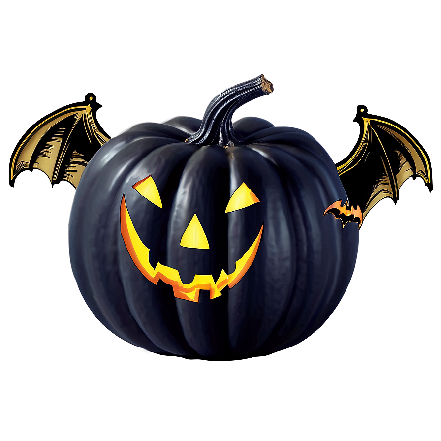 Black Pumpkin With Bats Png 06282024 PNG Image