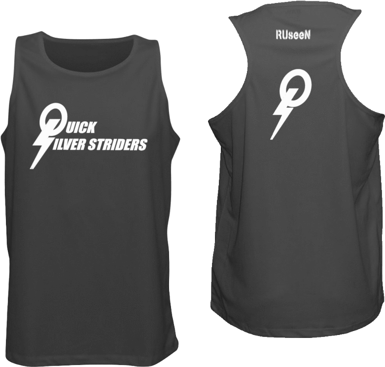 Black Running Singlet Quick Silver Striders Design PNG Image