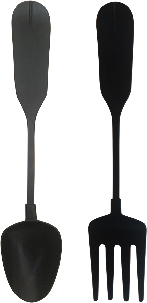 Black Serving Spoonand Fork PNG Image