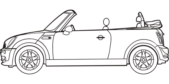 Black Silhouette Convertible Mini Cooper PNG Image