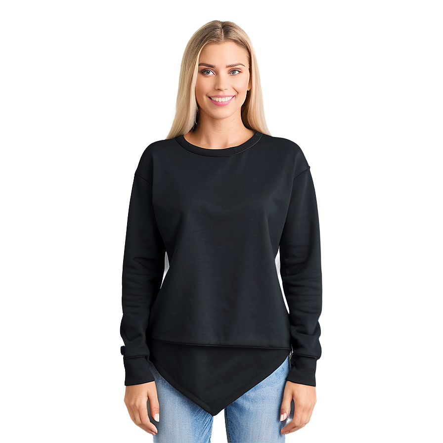 Black Sweatshirt With Asymmetrical Hem Png Lcx PNG Image