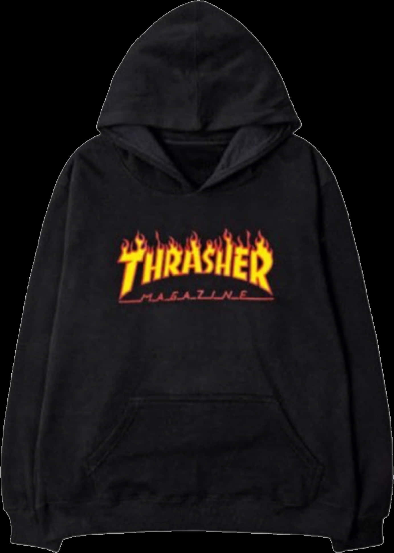 Black Thrasher Hoodie Flame Logo PNG Image