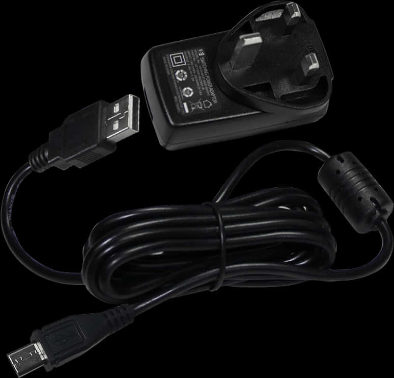 Black U S B Phone Chargerwith A C Adapter PNG Image