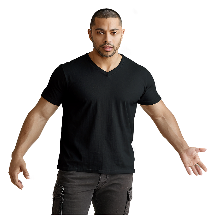 Black V-neck Tshirt Png 05252024 PNG Image