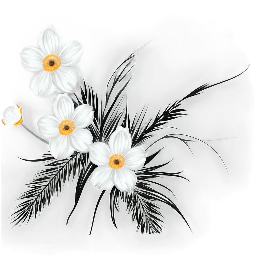 Black White Floral Illustrations Png 61 PNG Image