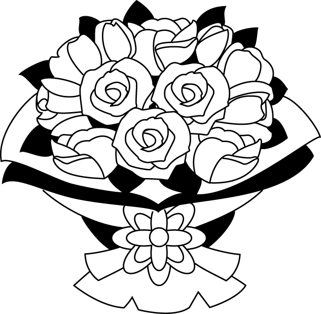 Black White Rose Bouquet Illustration PNG Image