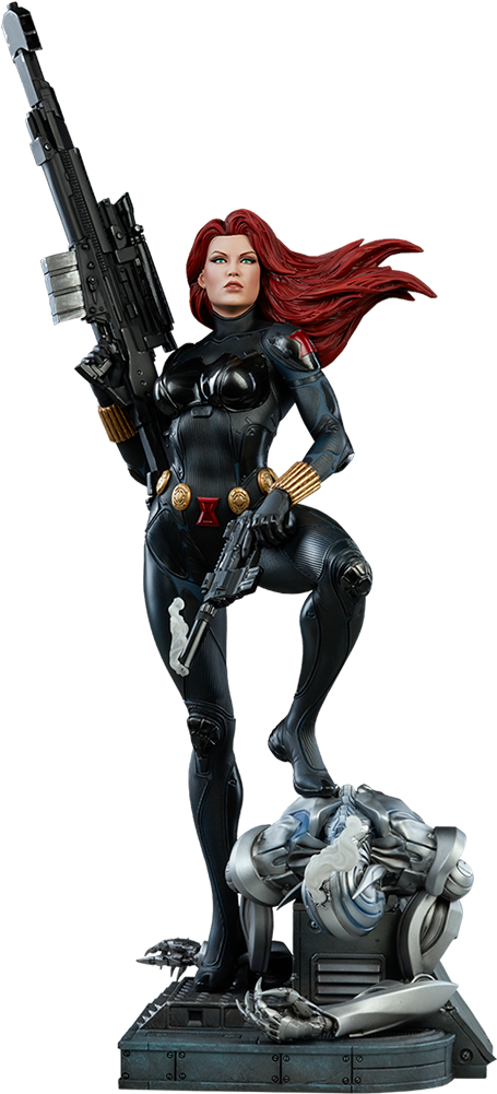 Black Widow Statue Action Pose PNG Image