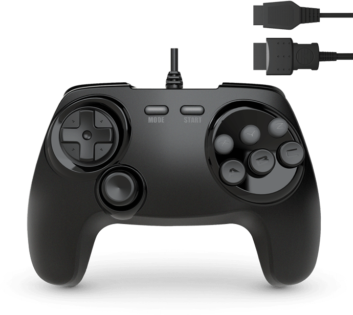 Black Wired Game Controller PNG Image