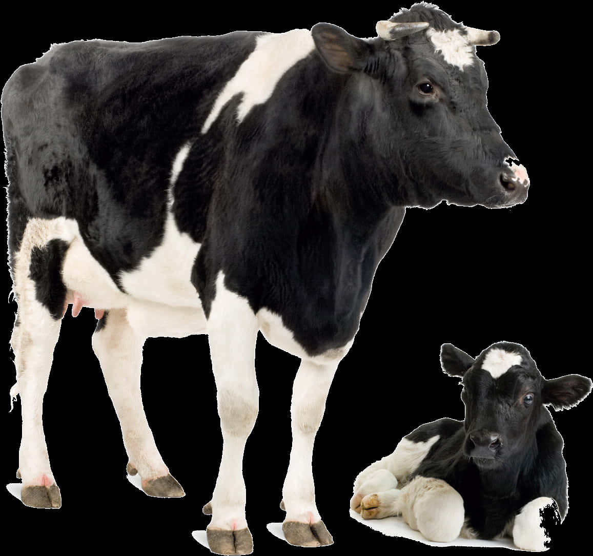 Blackand White Cowand Calf PNG Image