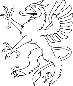 Blackand White Griffin Illustration PNG Image