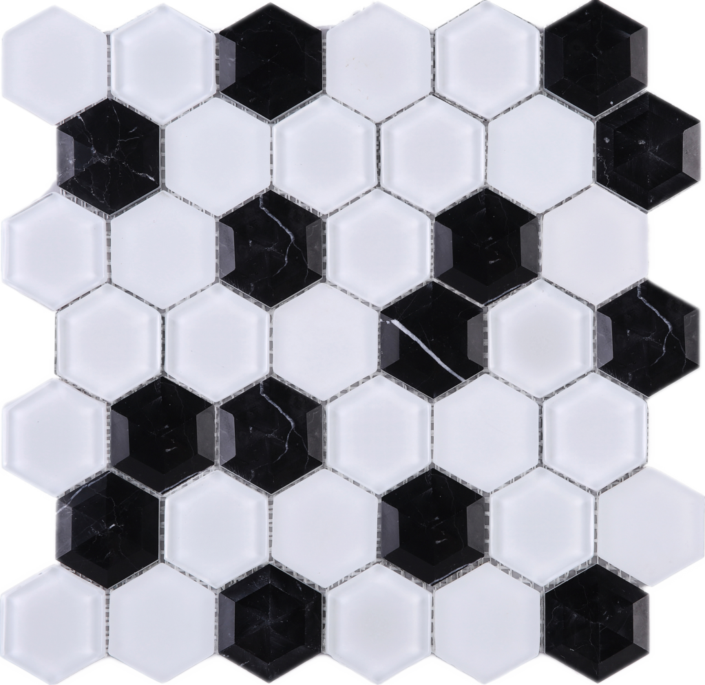 Blackand White Hexagonal Tile Pattern PNG Image