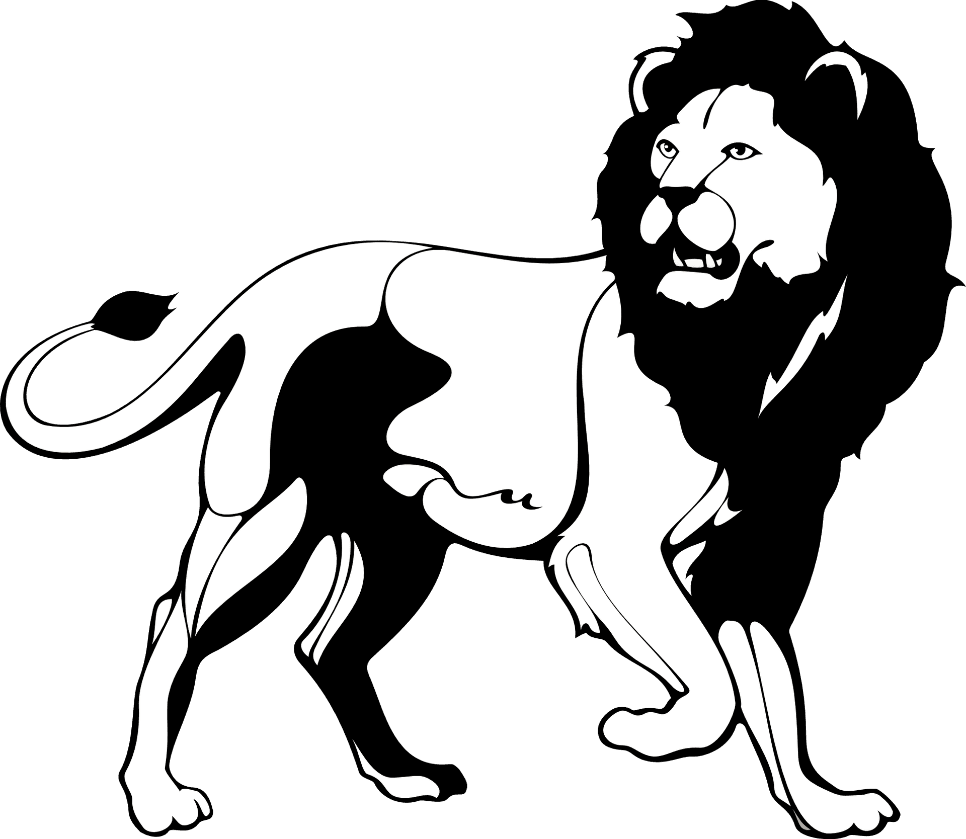 Blackand White Lion Illustration PNG Image